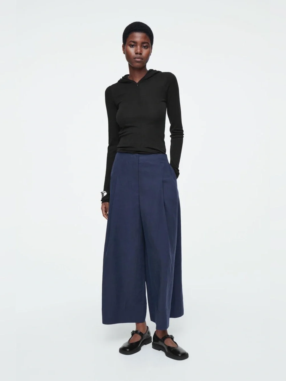 COS Navy Wide Leg Linen Culottes Pants Size 8 Cropped High Rise